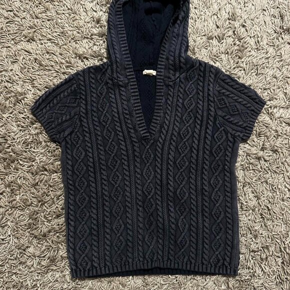 Y2K Polo Ralph Lauren Cable Cropped Knit Hooded Cropped Sweater Size L - Picture 1 of 6